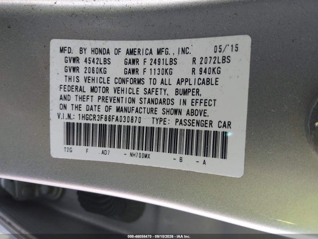 Aukcja sprzedaży 2015 Honda Accord Ex-l V-6, vin: 1HGCR3F86FA030870, numer aukcji: 46058470