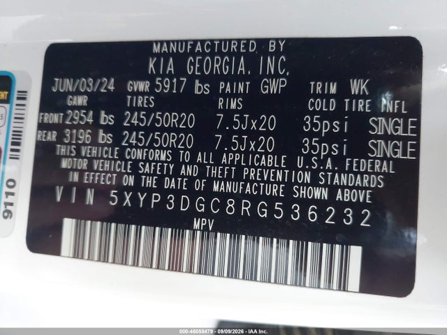 Продаж на аукціоні авто 2024 Kia Telluride Ex X-line, vin: 5XYP3DGC8RG536232, номер лоту: 46058479