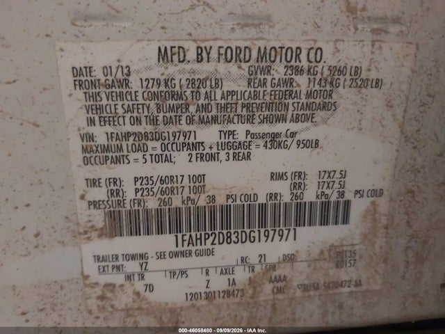 Продаж на аукціоні авто 2013 Ford Taurus Se, vin: 1FAHP2D83DG197971, номер лоту: 46058480