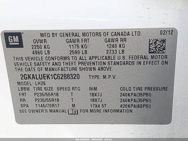 Продаж на аукціоні авто 2012 Gmc Terrain Slt-1, vin: 2GKALUEK1C6288320, номер лоту: 46058486