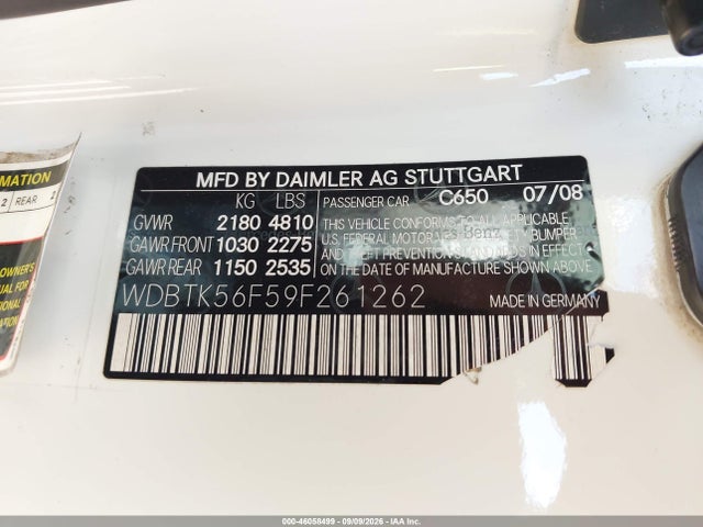 46058499 :رقم المزاد ، WDBTK56F59F261262 vin ، 2009 Mercedes-benz Clk 350 مزاد بيع