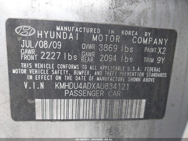 46058511 :رقم المزاد ، KMHDU4ADXAU834121 vin ، 2010 Hyundai Elantra Se مزاد بيع