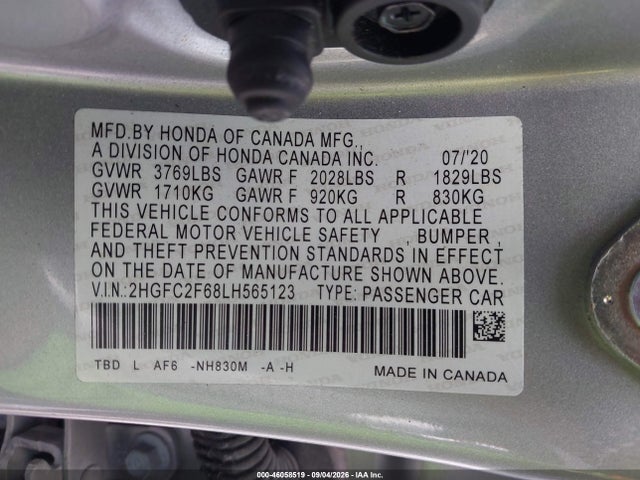 Продаж на аукціоні авто 2020 Honda Civic Lx, vin: 2HGFC2F68LH565123, номер лоту: 46058519