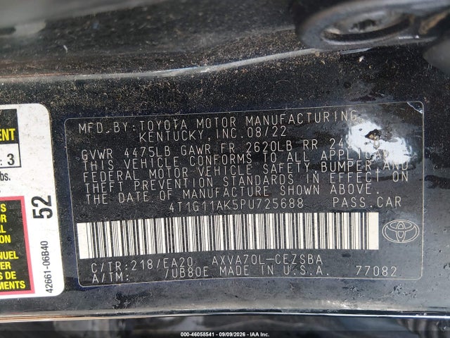 Aukcja sprzedaży 2023 Toyota Camry Se, vin: 4T1G11AK5PU725688, numer aukcji: 46058541