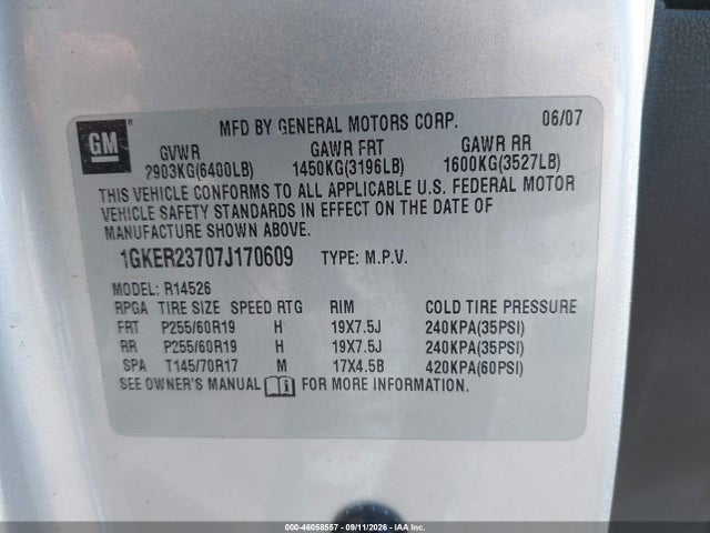 2007 Gmc Acadia Slt მანქანა იყიდება აუქციონზე, vin: 1GKER23707J170609, აუქციონის ნომერი: 46058557