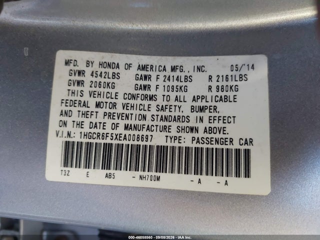 1HGCR6F5XEA008697 Honda Accord Hybrid Ex-l