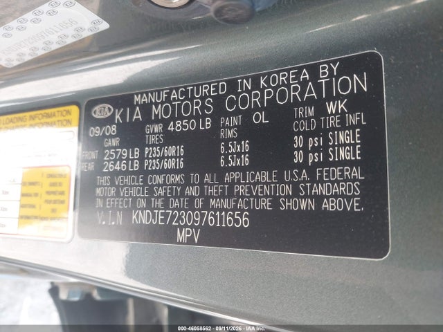 Продажа на аукционе авто 2009 Kia Sportage Lx V6, vin: KNDJE723097611656, номер лота: 46058562