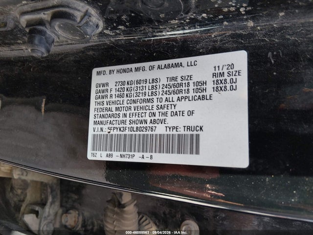Продажа на аукционе авто 2020 Honda Ridgeline Awd Sport, vin: 5FPYK3F10LB029767, номер лота: 46058563