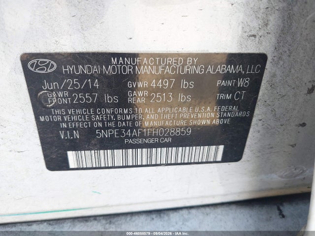 Hyundai Sonata Limited 2015 5NPE34AF1FH028859 Image 9
