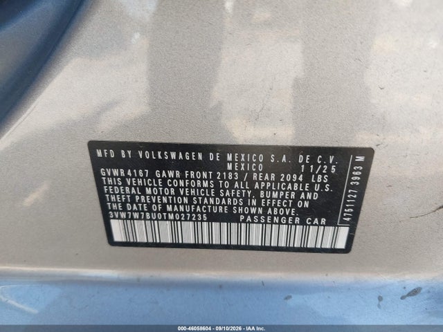 Продаж на аукціоні авто 2026 Volkswagen Jetta Se, vin: 3VW7W7BU0TM027235, номер лоту: 46058604