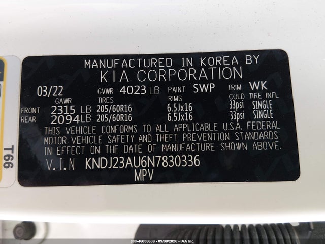 Aukcja sprzedaży 2022 Kia Soul Lx, vin: KNDJ23AU6N7830336, numer aukcji: 46058608