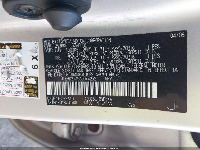 Aukcja sprzedaży 2006 Toyota Highlander, vin: JTEHD21A560044252, numer aukcji: 46058621
