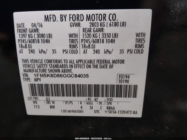 Aukcja sprzedaży 2016 Ford Explorer Xlt, vin: 1FM5K8D86GGC84035, numer aukcji: 46058629