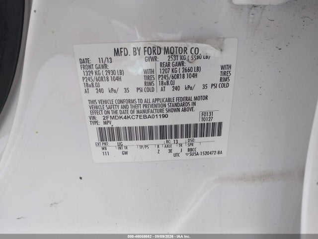 Продажа на аукционе авто 2014 Ford Edge Limited, vin: 2FMDK4KC7EBA01190, номер лота: 46058662