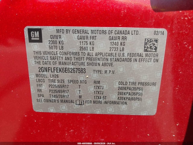 Продаж на аукціоні авто 2014 Chevrolet Equinox 1lt, vin: 2GNFLFEK6E6267583, номер лоту: 46058666