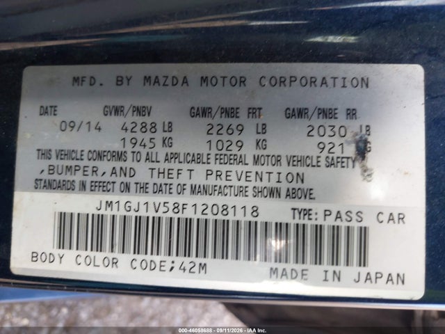 Продажа на аукционе авто 2015 Mazda Mazda6 I Touring, vin: JM1GJ1V58F1208118, номер лота: 46058688