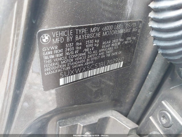 46058690 :رقم المزاد ، 5UXWX5C51BL707960 vin ، 2011 Bmw X3 Xdrive28i مزاد بيع