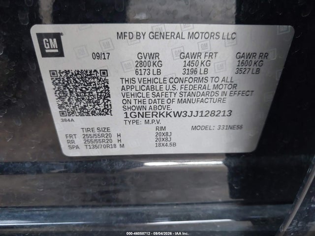Продажа на аукционе авто 2018 Chevrolet Traverse Premier, vin: 1GNERKKW3JJ128213, номер лота: 46058712