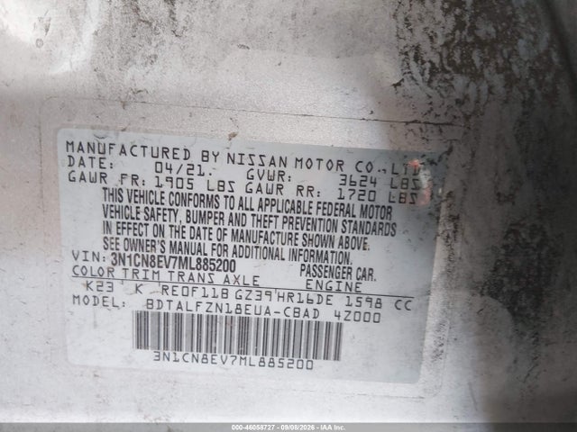 Nissan Versa Sv Xtronic Cvt 2021 3N1CN8EV7ML885200 Image 9