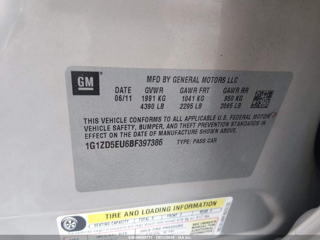 Продаж на аукціоні авто 2011 Chevrolet Malibu 2lt, vin: 1G1ZD5EU6BF397386, номер лоту: 46058731