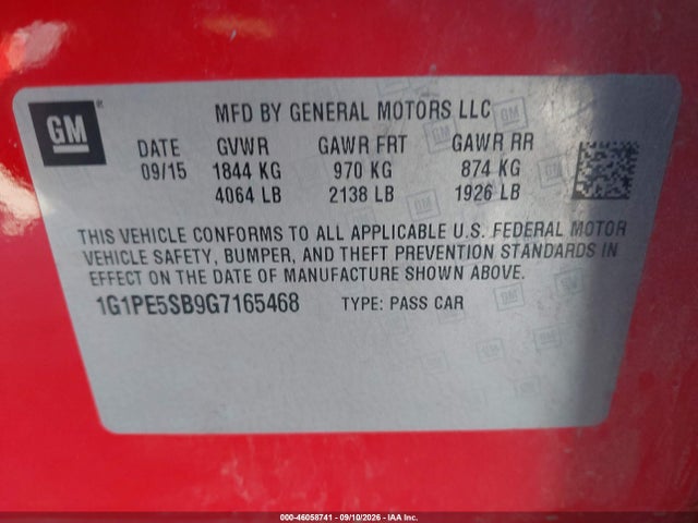 Продажа на аукционе авто 2016 Chevrolet Cruze Limited 1lt Auto, vin: 1G1PE5SB9G7165468, номер лота: 46058741