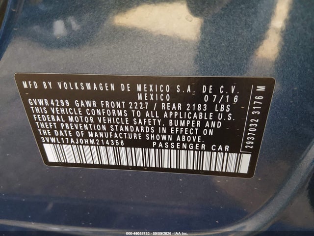 3VWL17AJ0HM214356 Volkswagen Jetta 1.8t Sel
