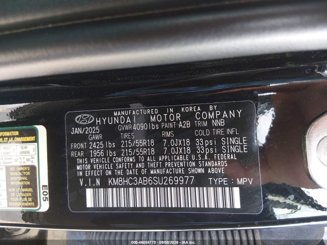 Aukcja sprzedaży 2025 Hyundai Kona Sel Convenience, vin: KM8HC3AB6SU269977, numer aukcji: 46058770