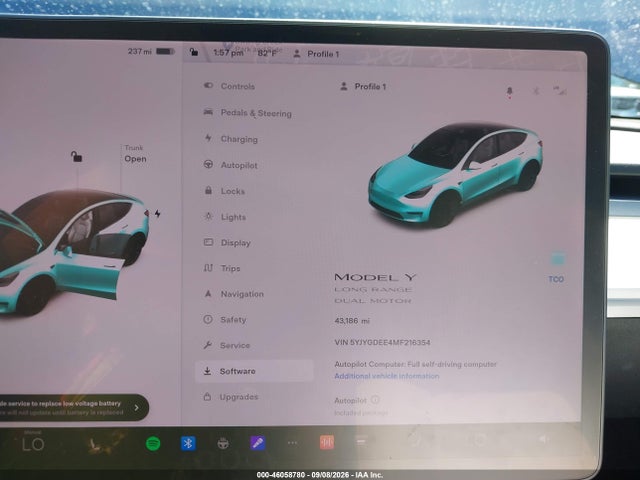 46058780 :رقم المزاد ، 5YJYGDEE4MF216354 vin ، 2021 Tesla Model Y Long Range Dual Motor All-wheel Drive مزاد بيع