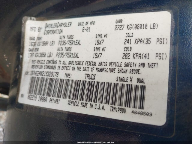 Продаж на аукціоні авто 2001 Dodge Dakota Slt/sport, vin: 1B7HG2AX21S329178, номер лоту: 46058789