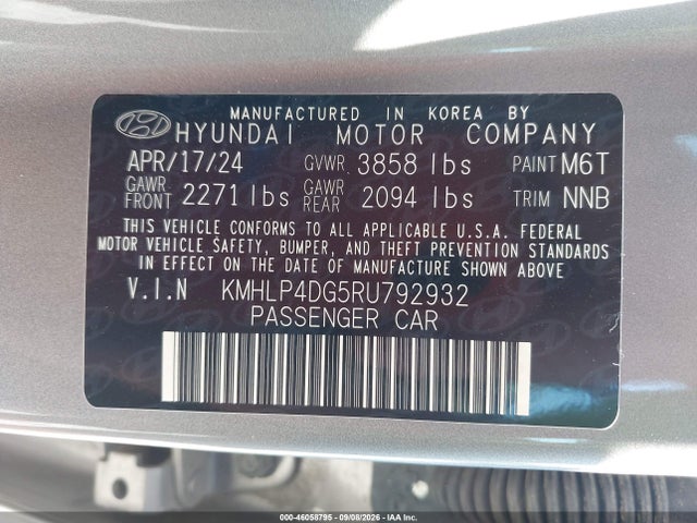 2024 Hyundai Elantra Limited მანქანა იყიდება აუქციონზე, vin: KMHLP4DG5RU792932, აუქციონის ნომერი: 46058795