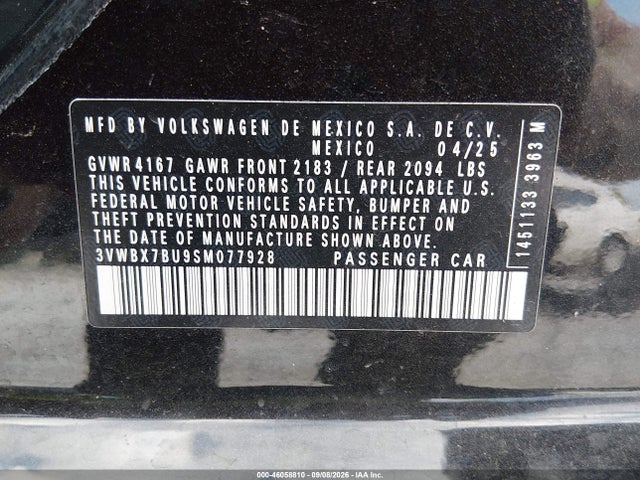 2025 Volkswagen Jetta 1.5t Sport მანქანა იყიდება აუქციონზე, vin: 3VWBX7BU9SM077928, აუქციონის ნომერი: 46058810