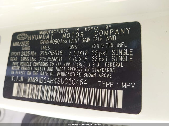 Aukcja sprzedaży 2025 Hyundai Kona Sel, vin: KM8HB3AB4SU310464, numer aukcji: 46058834