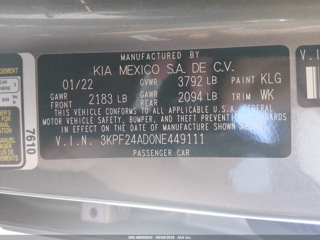 KIA Forte Lxs 2022 3KPF24AD0NE449111 Image 9