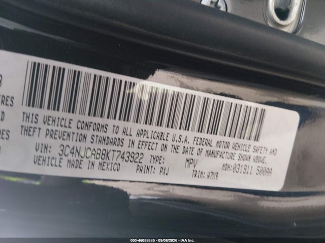 46058885 :رقم المزاد ، 3C4NJCAB8KT743922 vin ، 2019 Jeep Compass Sport Fwd مزاد بيع