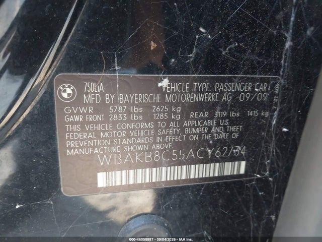 46058887 :رقم المزاد ، WBAKB8C55ACY62734 vin ، 2010 Bmw 750li مزاد بيع