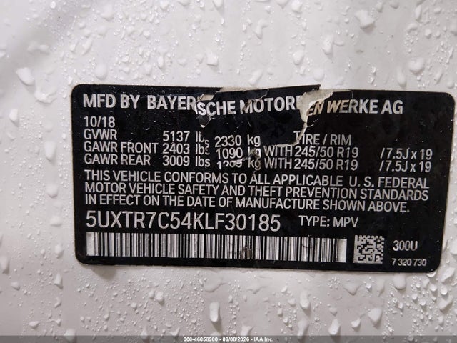 Продаж на аукціоні авто 2019 Bmw X3 Sdrive30i, vin: 5UXTR7C54KLF30185, номер лоту: 46058900
