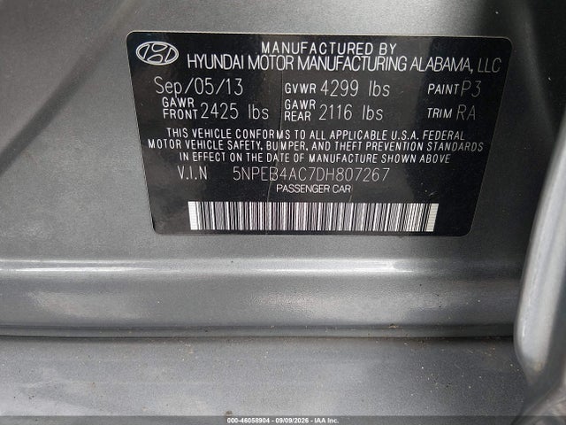 Продажа на аукционе авто 2013 Hyundai Sonata Gls, vin: 5NPEB4AC7DH807267, номер лота: 46058904