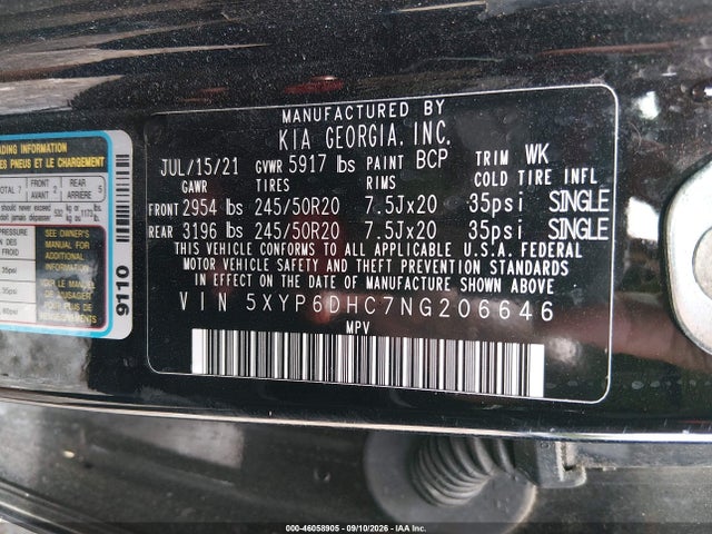 Продаж на аукціоні авто 2022 Kia Telluride S, vin: 5XYP6DHC7NG206646, номер лоту: 46058905