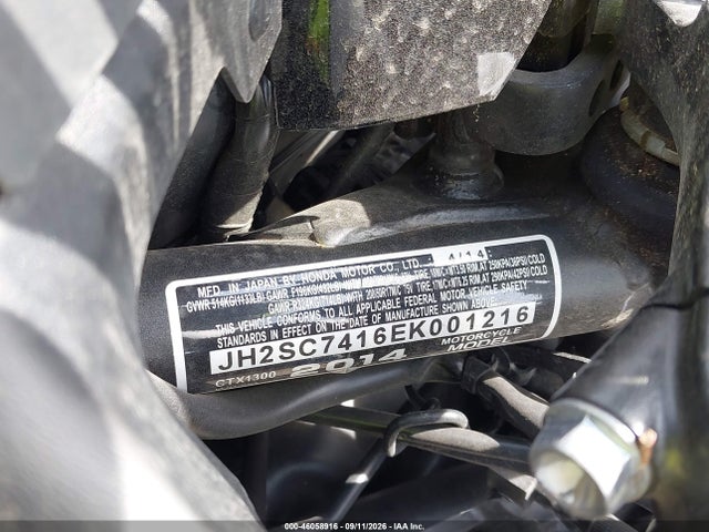 46058916 :رقم المزاد ، JH2SC7416EK001216 vin ، 2014 Honda Ctx1300 مزاد بيع