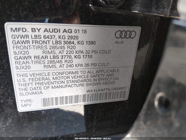 WA1LHAF78JD028827 Audi Q7 2.0t Premium