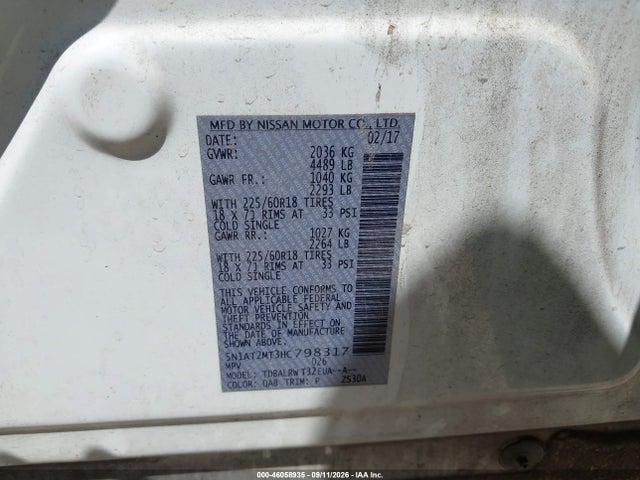 Продаж на аукціоні авто 2017 Nissan Rogue Sl, vin: 5N1AT2MT3HC798317, номер лоту: 46058935