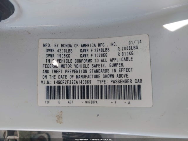 Aukcja sprzedaży 2014 Honda Accord Lx, vin: 1HGCR2F39EA140969, numer aukcji: 46058941
