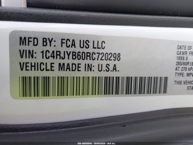 46058948 :رقم المزاد ، 1C4RJYB60RC720298 vin ، 2024 Jeep Grand Cherokee 4xe مزاد بيع