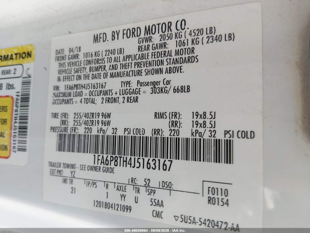 Продаж на аукціоні авто 2018 Ford Mustang Ecoboost, vin: 1FA6P8TH4J5163167, номер лоту: 46058964