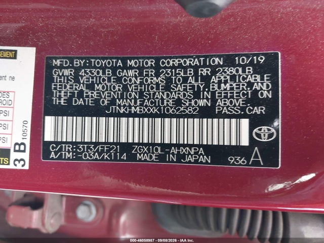 2019 Toyota C-hr Xle მანქანა იყიდება აუქციონზე, vin: JTNKHMBXXK1062582, აუქციონის ნომერი: 46058987
