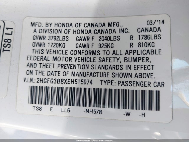 2HGFG3B8XEH515974 Honda CIVIC EX