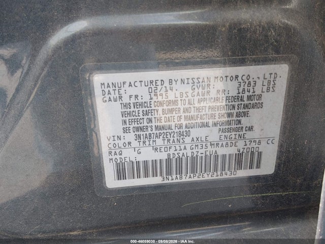 Продаж на аукціоні авто 2014 Nissan Sentra Sv, vin: 3N1AB7AP2EY218430, номер лоту: 46059030
