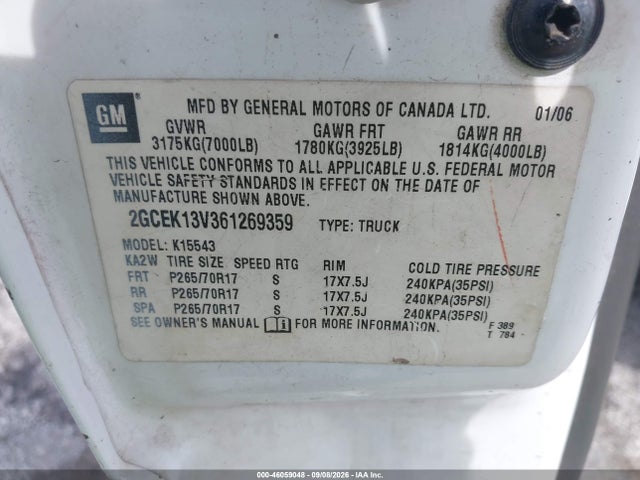 Auction sale of the 2006 Chevrolet Silverado 1500 Ls, vin: 2GCEK13V361269359, lot number: 46059048