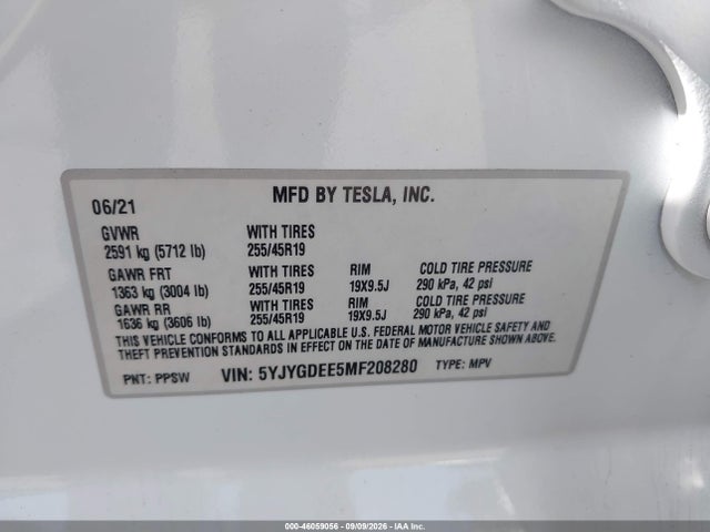 5YJYGDEE5MF208280 Tesla Model Y Long Range Dual Motor All-wheel Drive