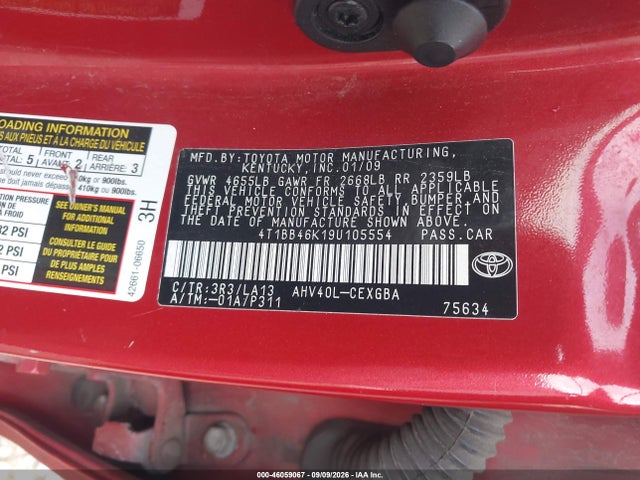 Aukcja sprzedaży 2009 Toyota Camry Hybrid, vin: 4T1BB46K19U105554, numer aukcji: 46059067